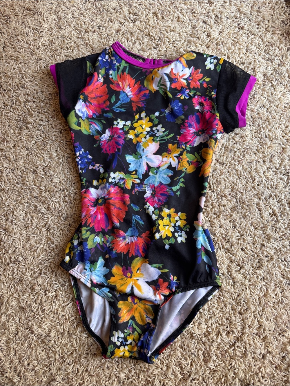 Charms dancewear Floral Short Sleeve leotard - Black with Multicolor Flowers